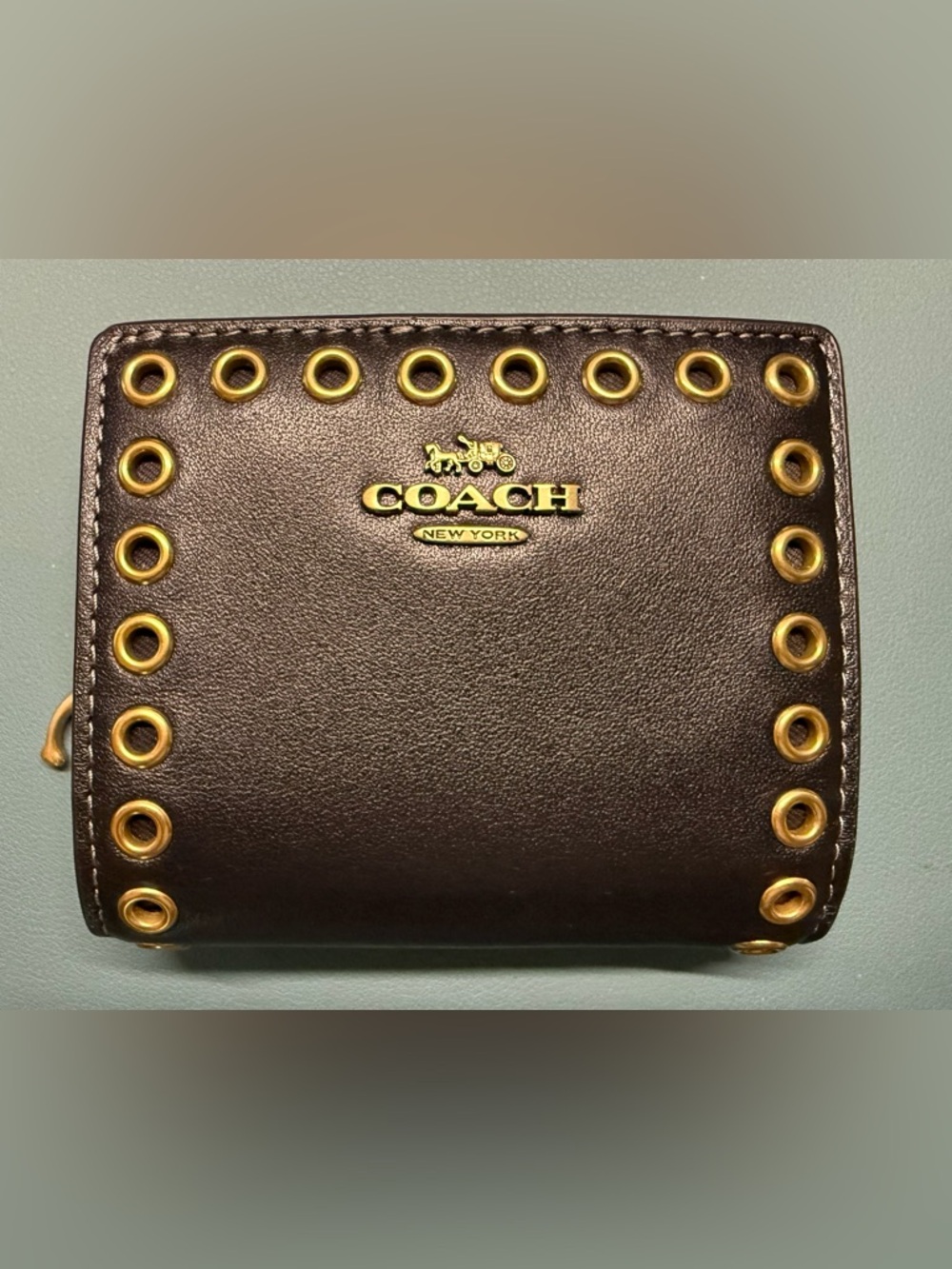 Coach Black Leather Grommet Snap Wallet with Gold Hardware
